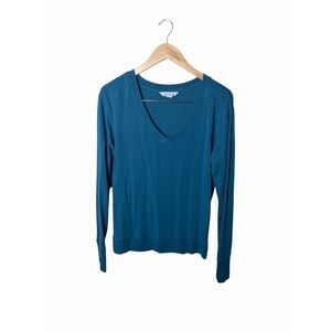 Athleta Sweatshirt Womens M Sunrise V Neck Pullover Teal Modal Blend Long Sleeve